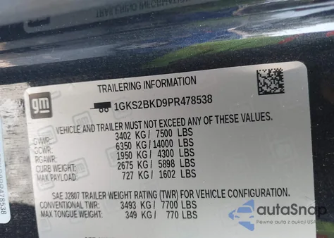 2023 GMC Yukon 4Wd Slt from USA, damaged, VIN 1GKS2BKD9PR478538